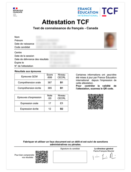 Attestation TCF Canada